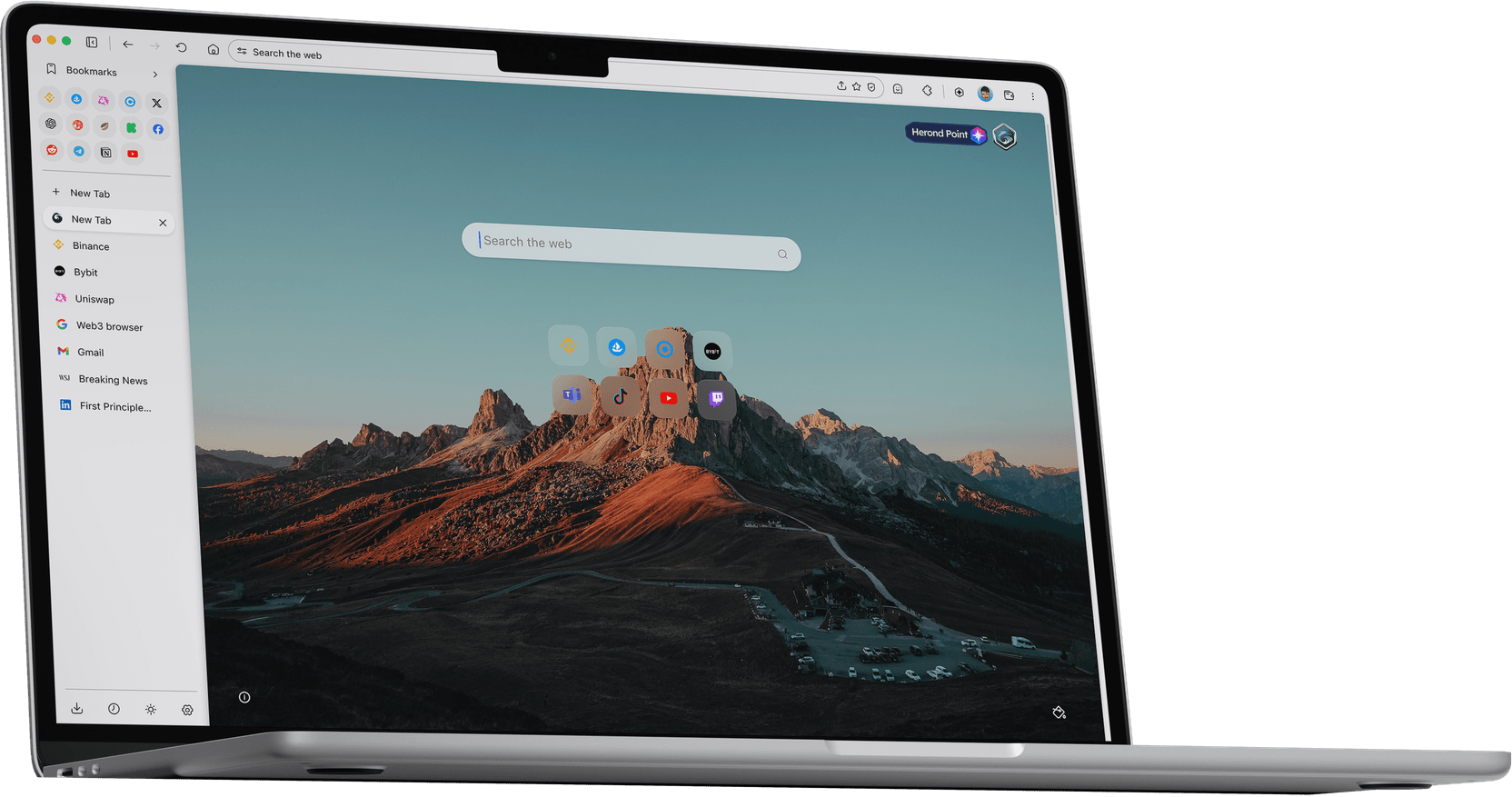 Herond Browser desktop interface on laptop