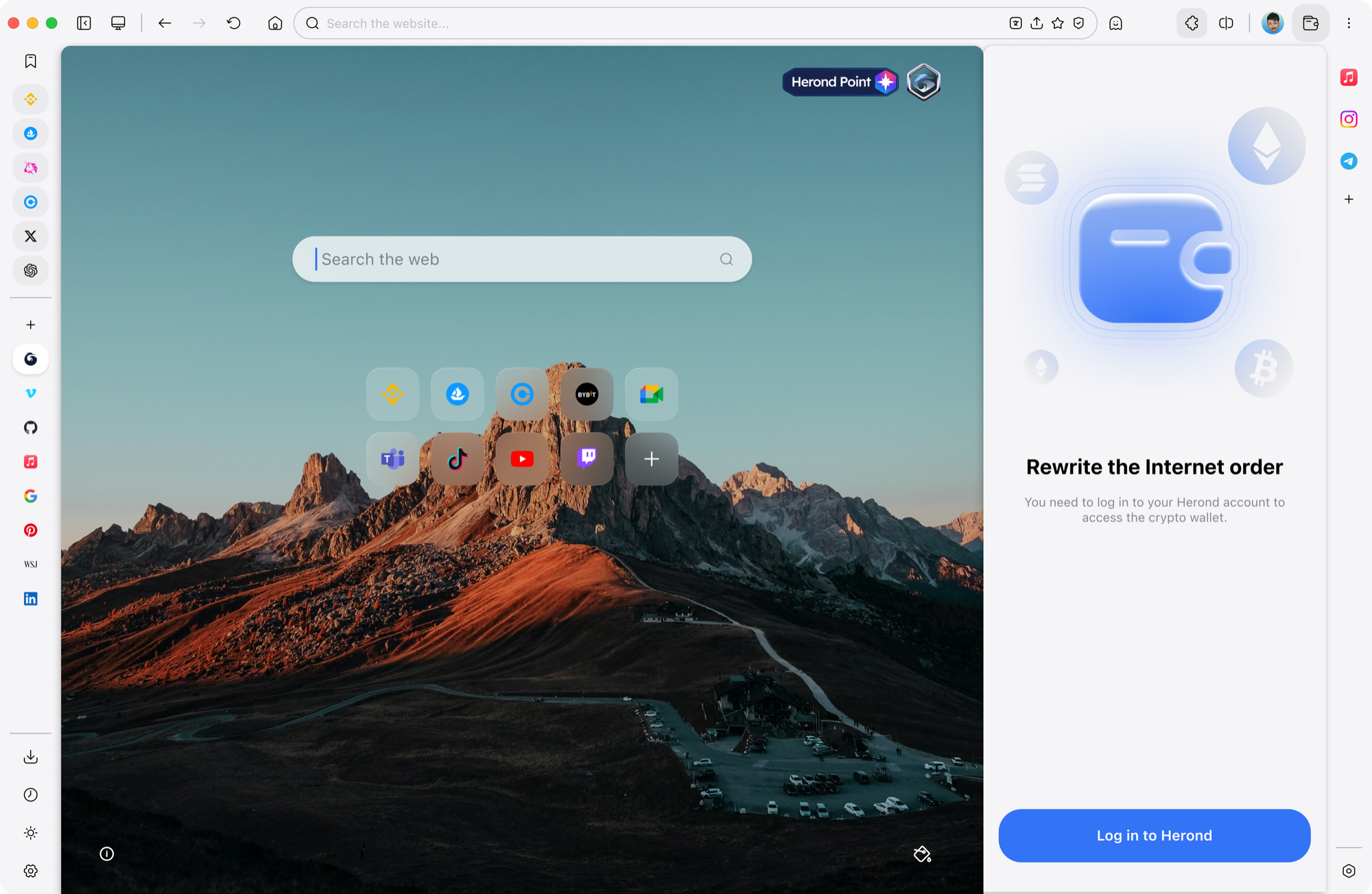 Herond Browser native non-custodial wallet sidebar interface