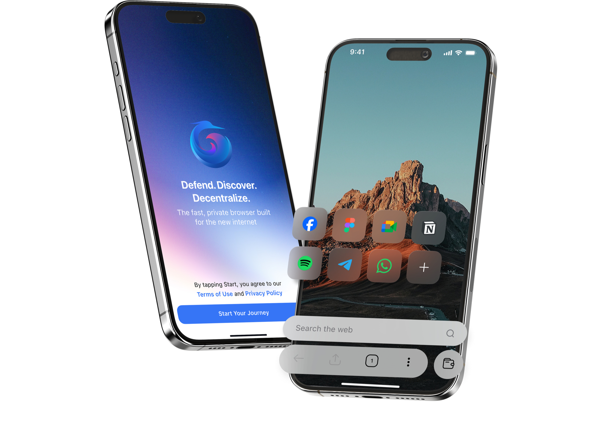 Herond Browser mobile application interface on iOS and Android