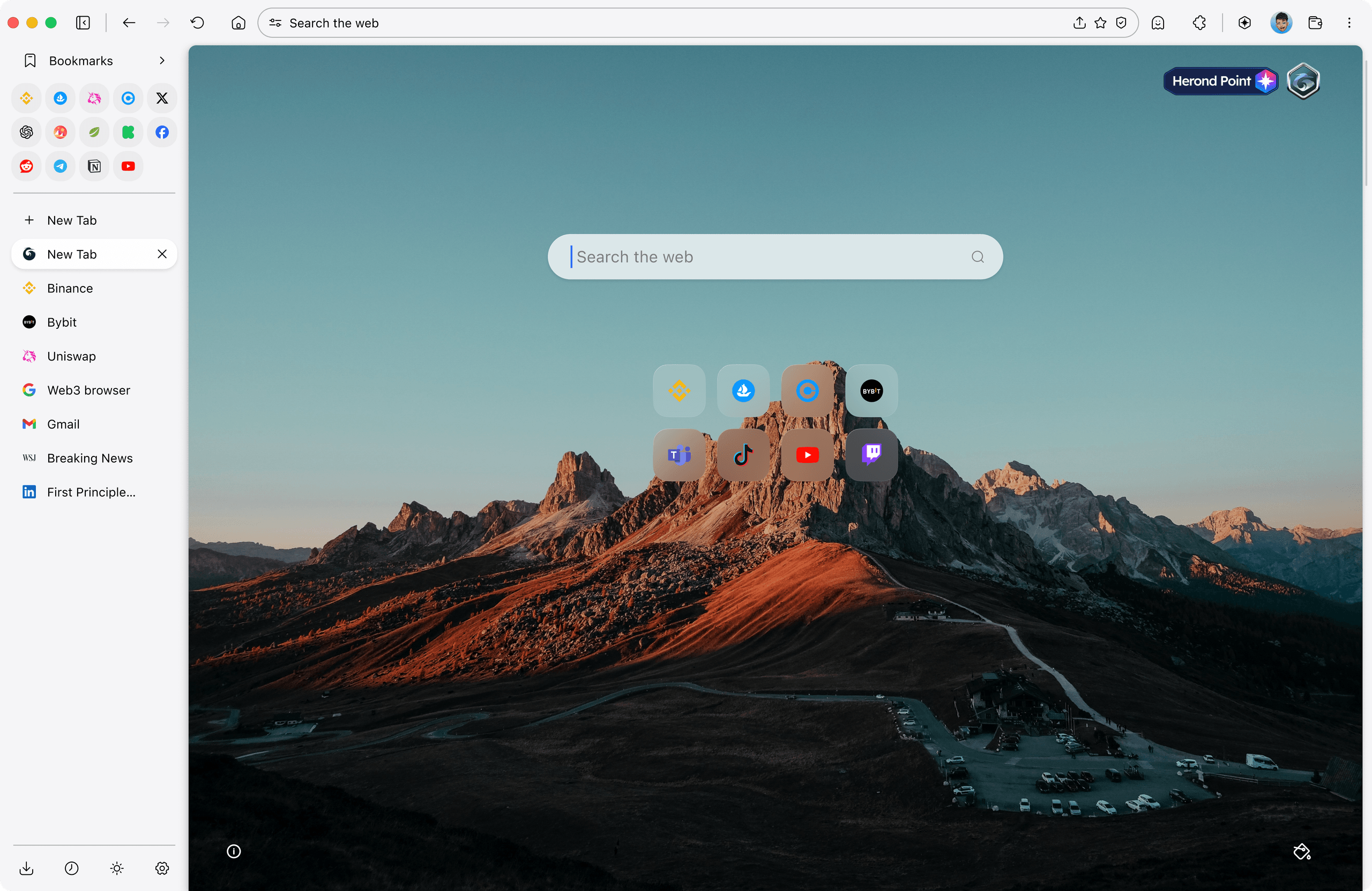 Herond Browser UI New Tab experience