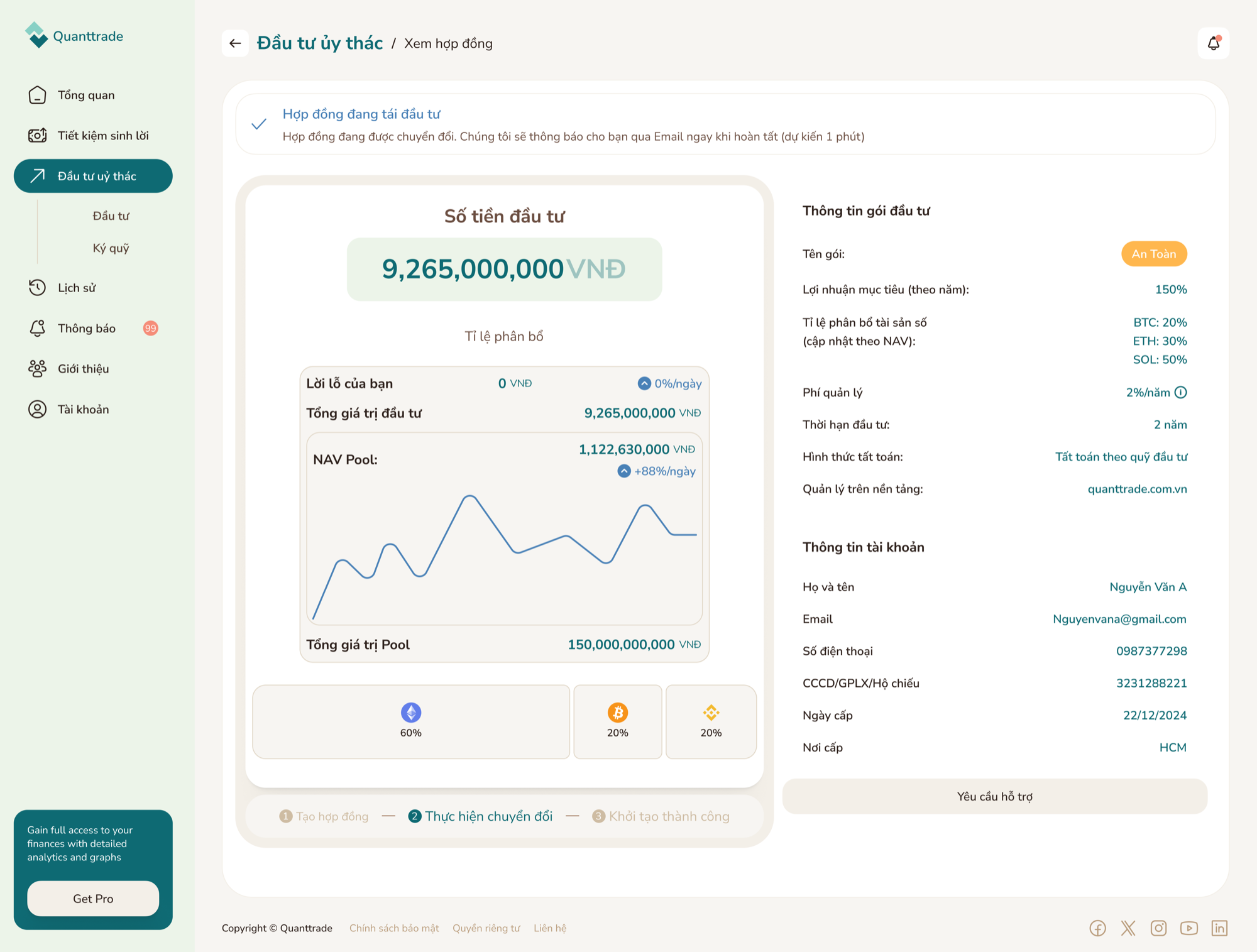 Quantrust automated reinvestment contract interface